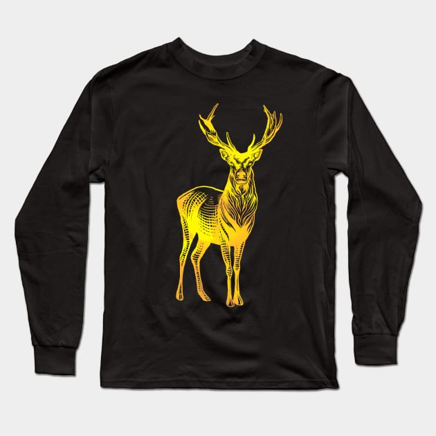 Golden Deer Illustration Long Sleeve T-Shirt by BuddyandPrecious